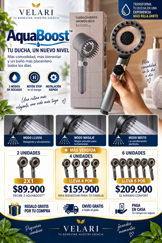 AquaBoost™ | Cabezal de Ducha 3 Modos 2x1