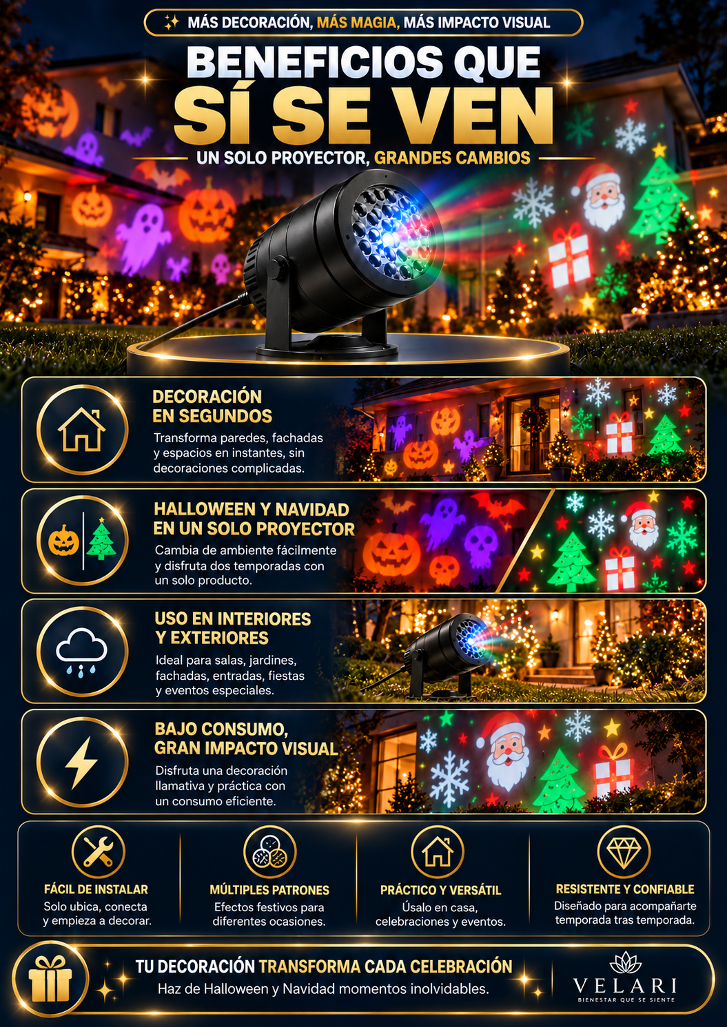 Proyector LED Temático Halloween y Navidad