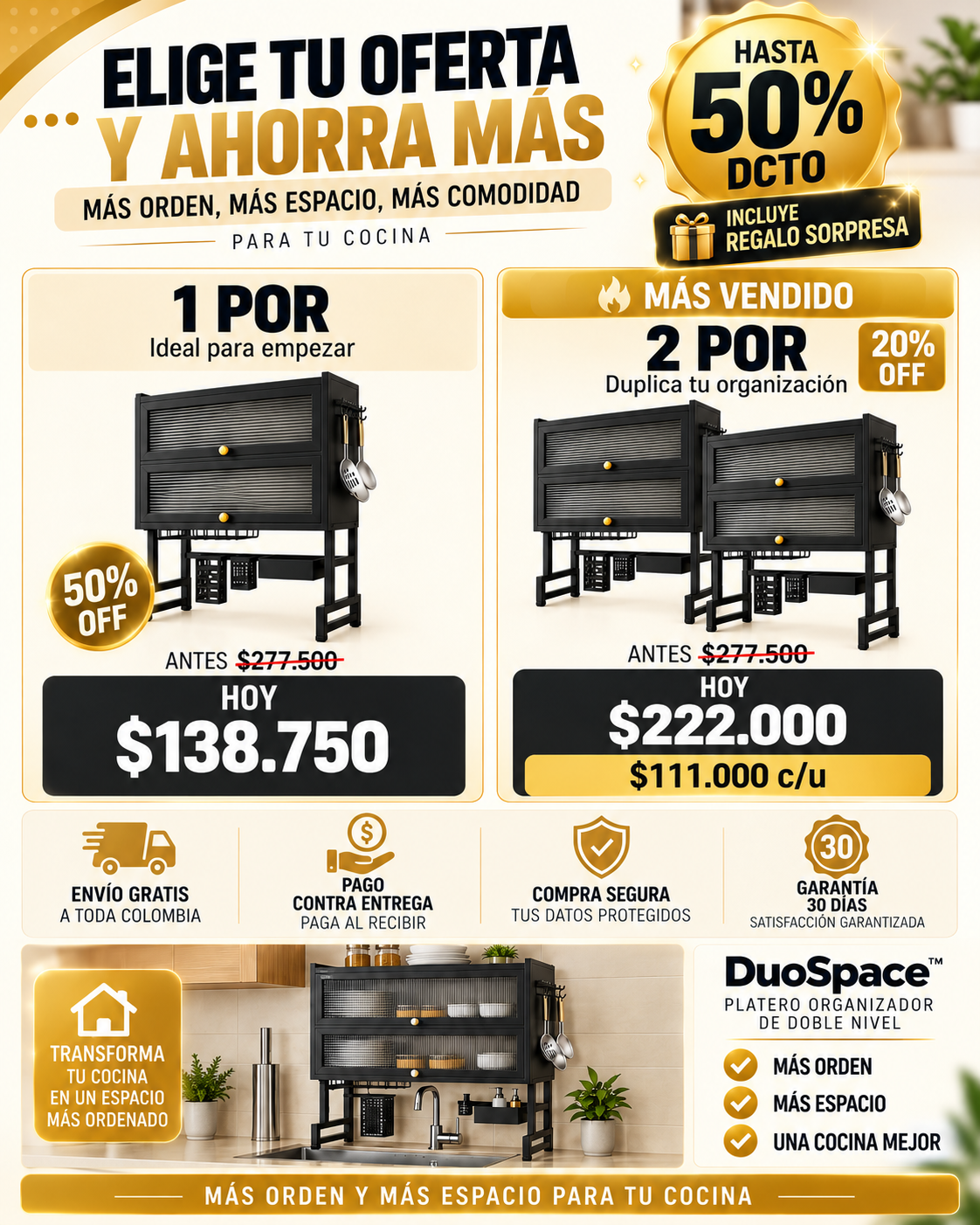 DuoSpace™ Platero Organizador de Doble Nivel