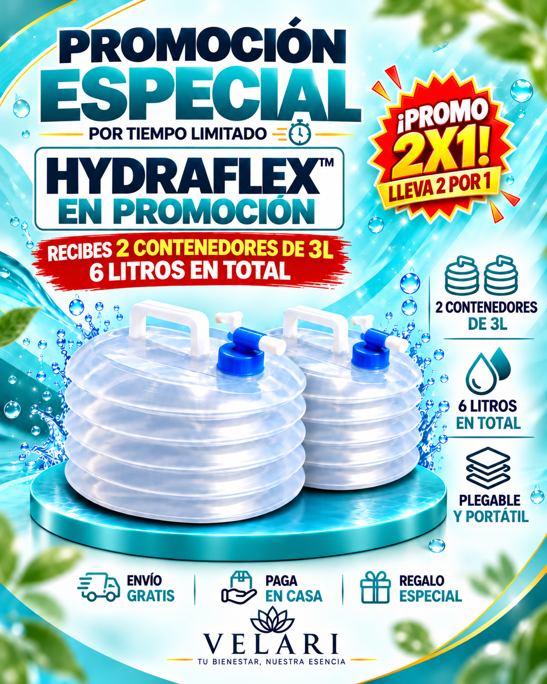 HydraFlex™ Contenedor de Agua Plegable 3L 2x1
