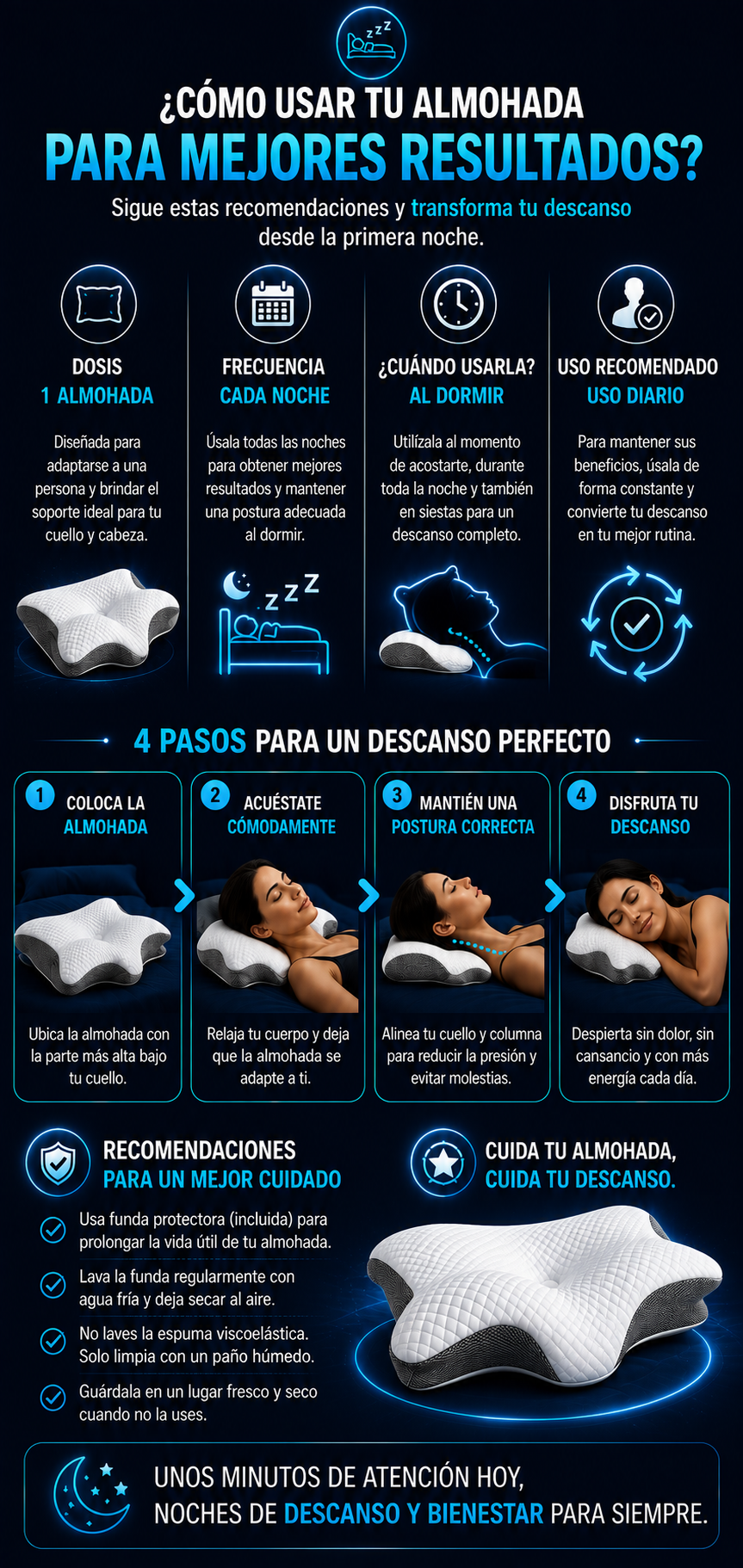CerviFlex™ lmohada Ergonómica Cervical de Espuma Viscoelástica