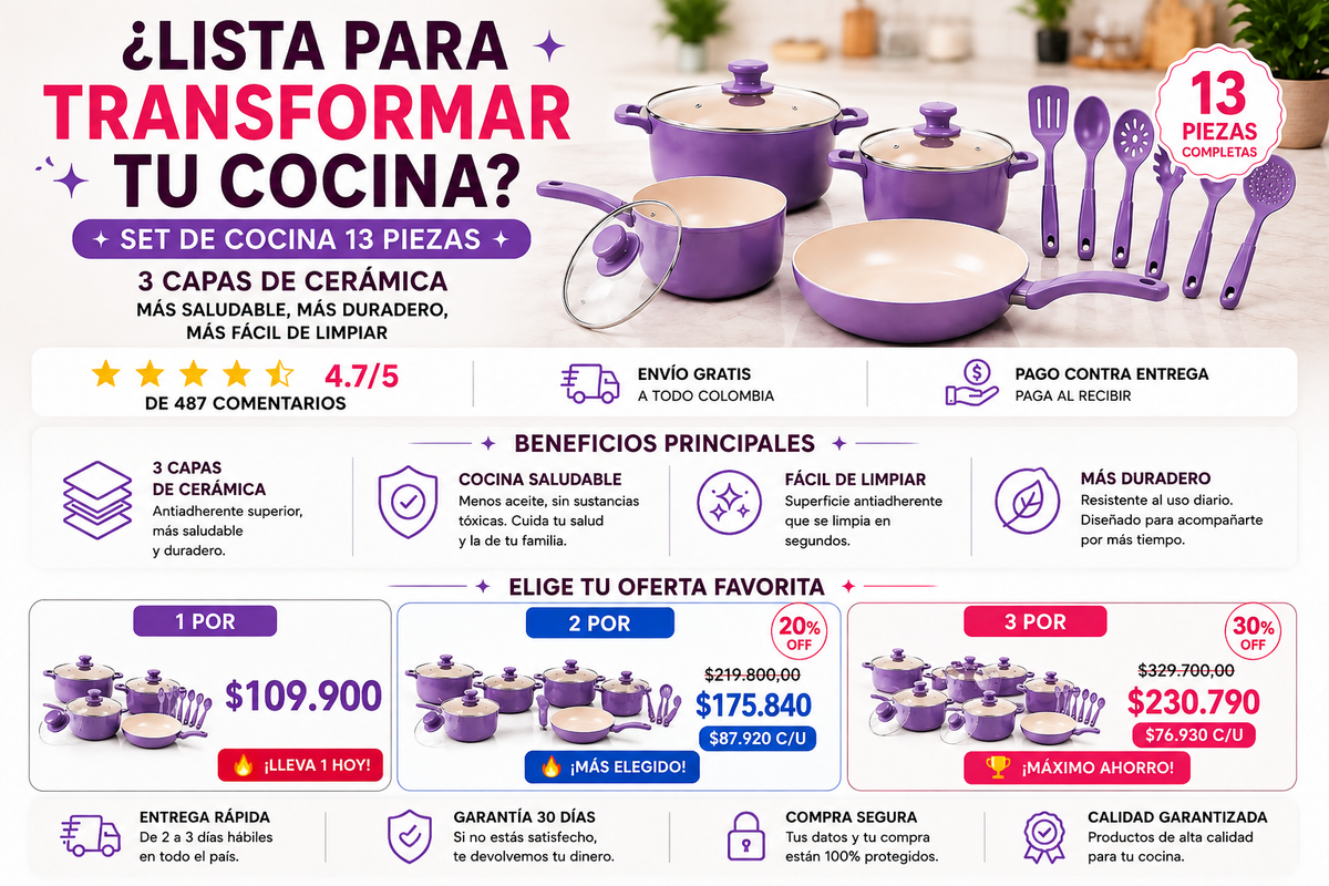 Velari® Ceramic Pro | Batería de Cocina Premium 13 Piezas