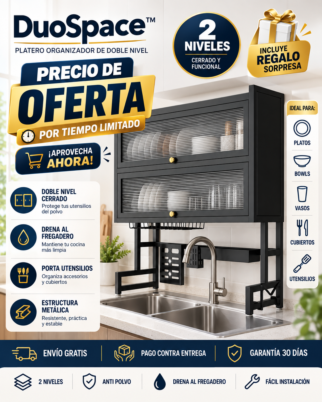 DuoSpace™ Platero Organizador de Doble Nivel