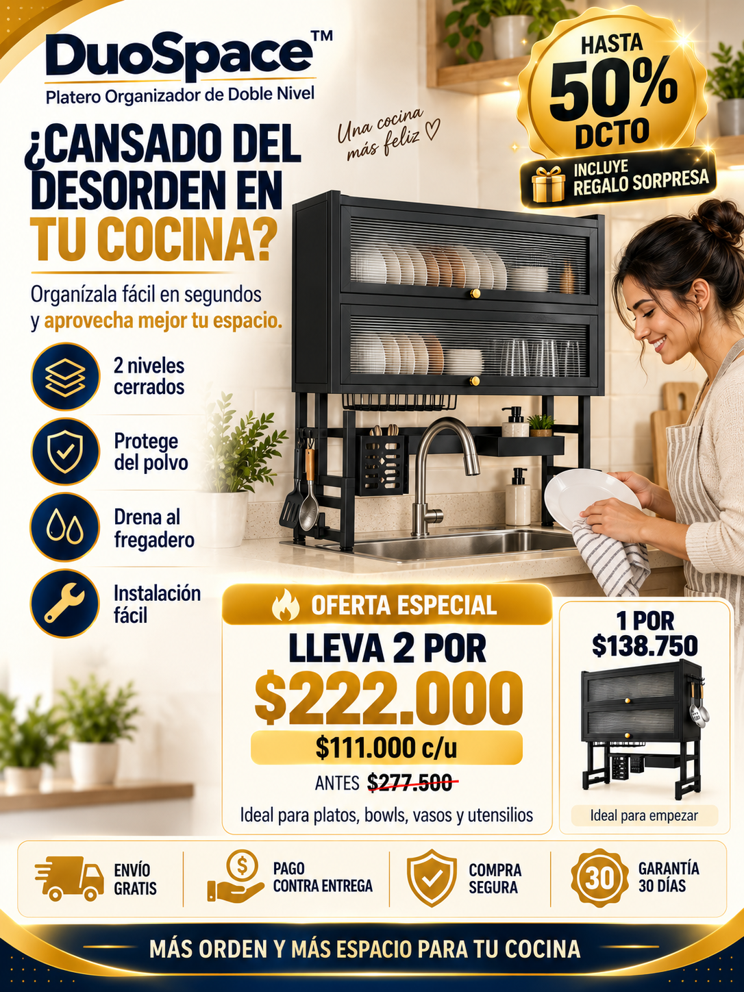 DuoSpace™ Platero Organizador de Doble Nivel