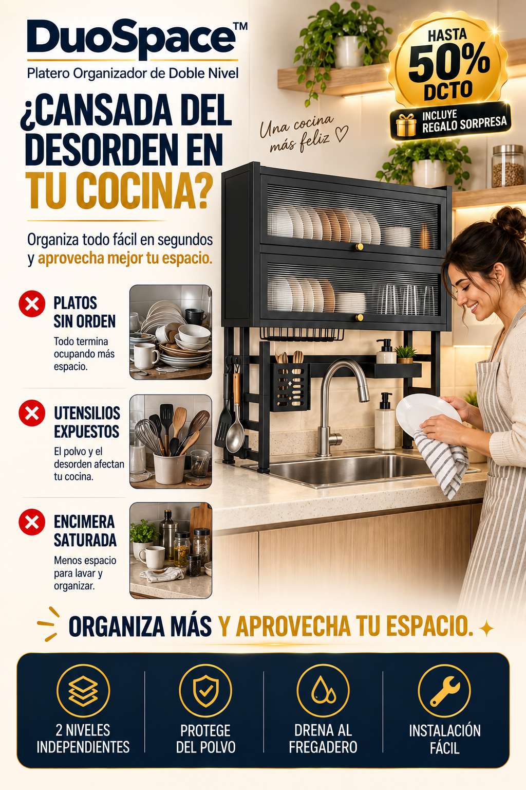 DuoSpace™ Platero Organizador de Doble Nivel