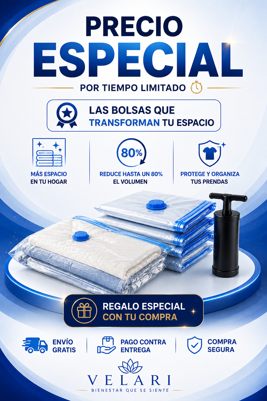 SpaceVac™ BOLSAS DE ALMACENAMIENTO AL VACÍO CON BOMBA MANUAL