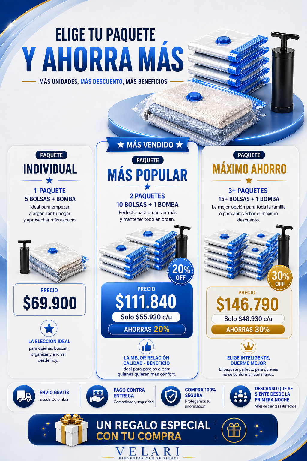 SpaceVac™ BOLSAS DE ALMACENAMIENTO AL VACÍO CON BOMBA MANUAL