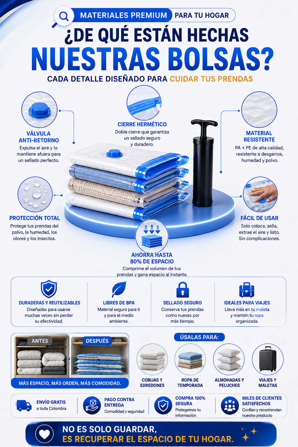 SpaceVac™ BOLSAS DE ALMACENAMIENTO AL VACÍO CON BOMBA MANUAL