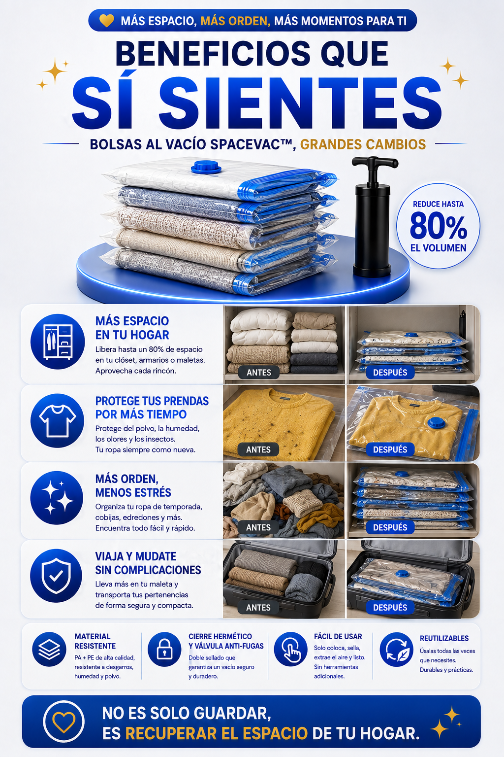 SpaceVac™ BOLSAS DE ALMACENAMIENTO AL VACÍO CON BOMBA MANUAL