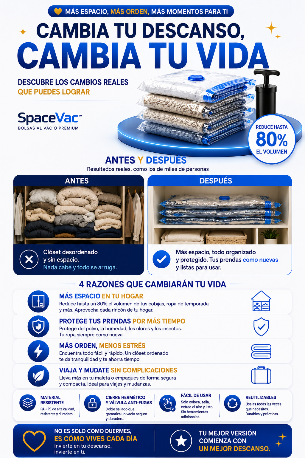 SpaceVac™ BOLSAS DE ALMACENAMIENTO AL VACÍO CON BOMBA MANUAL