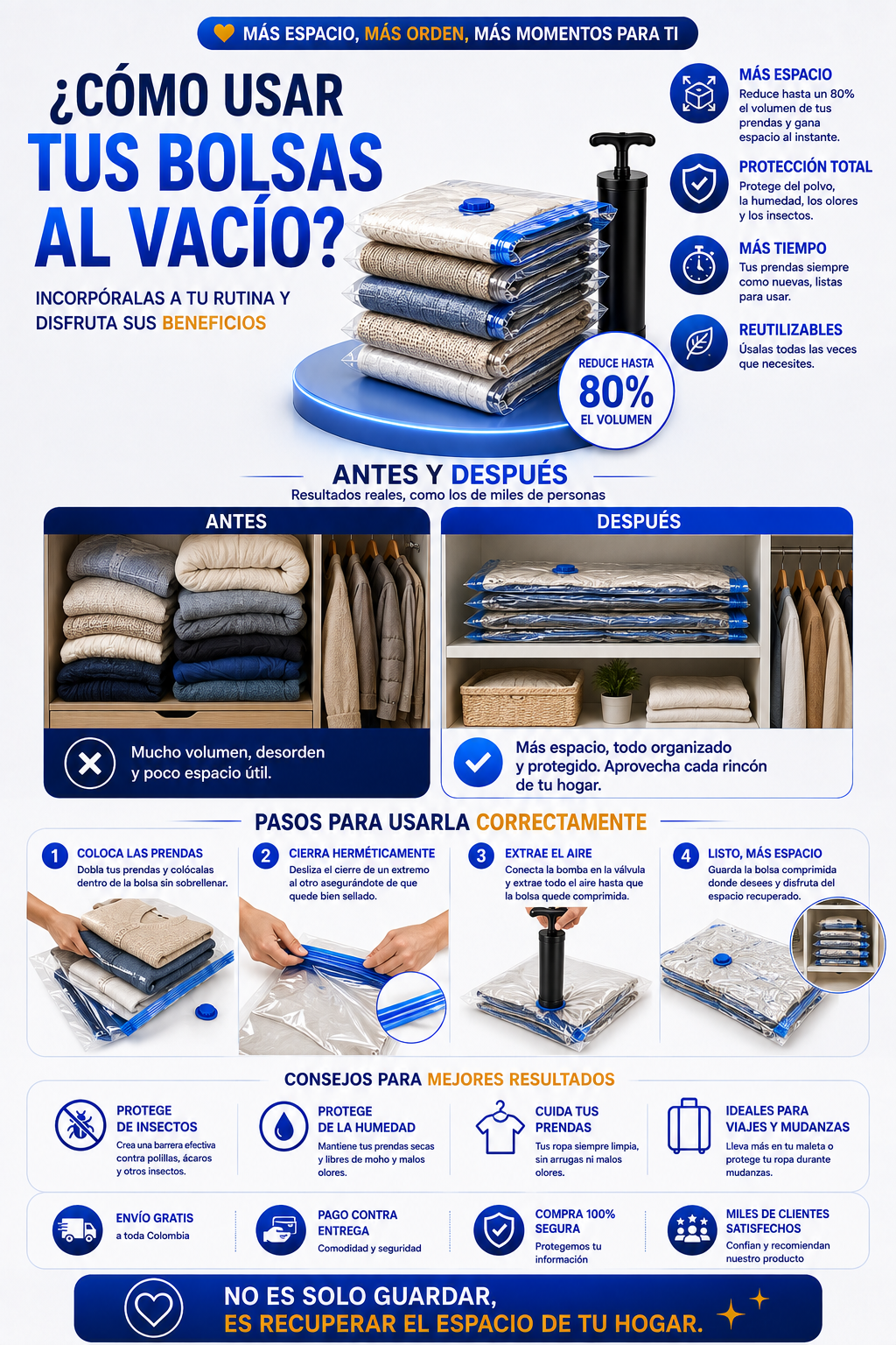 SpaceVac™ BOLSAS DE ALMACENAMIENTO AL VACÍO CON BOMBA MANUAL