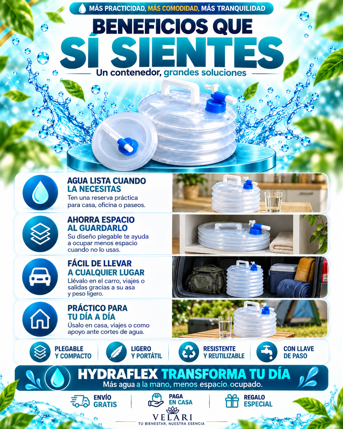 HydraFlex™ Contenedor de Agua Plegable 3L 2x1