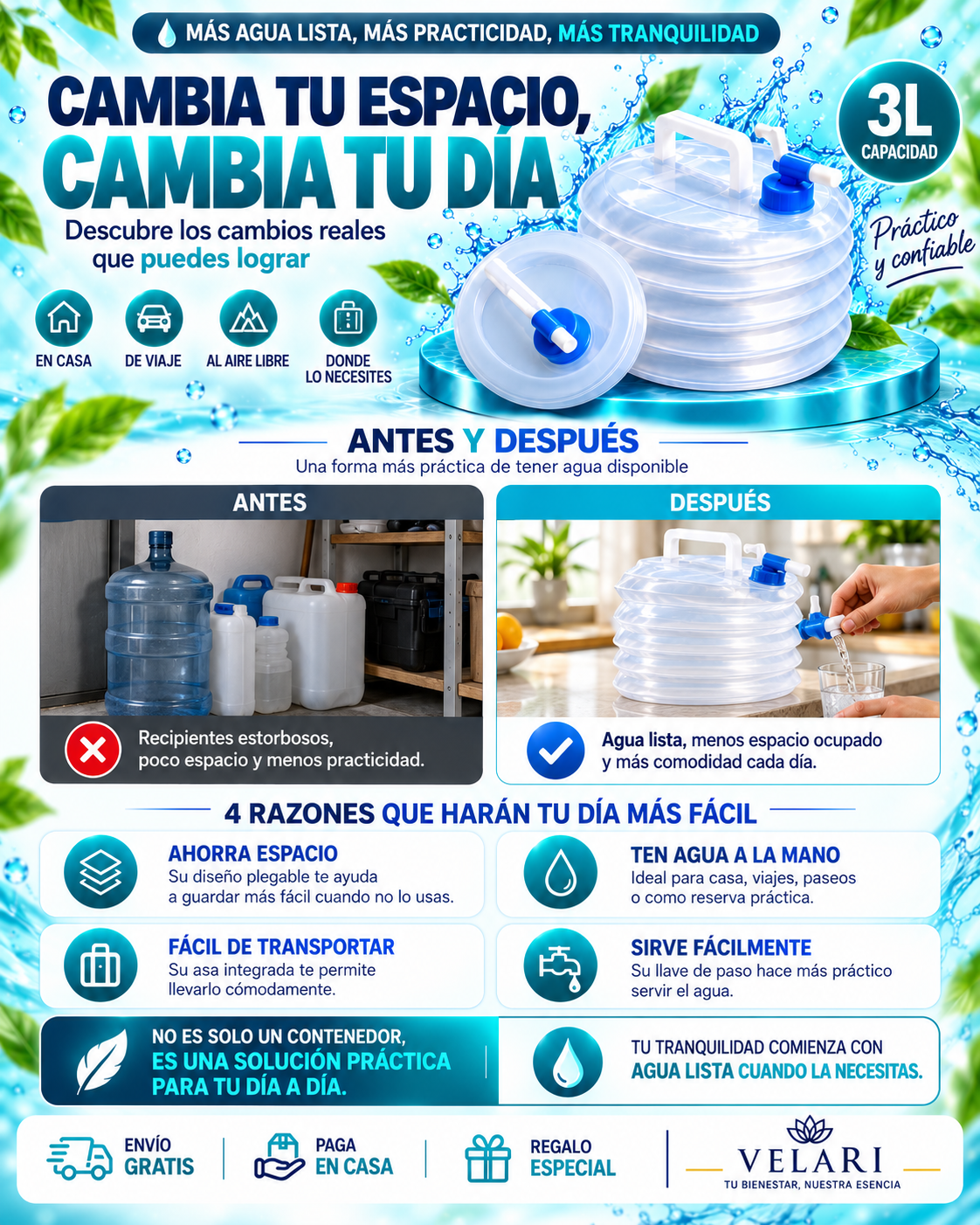 HydraFlex™ Contenedor de Agua Plegable 3L 2x1