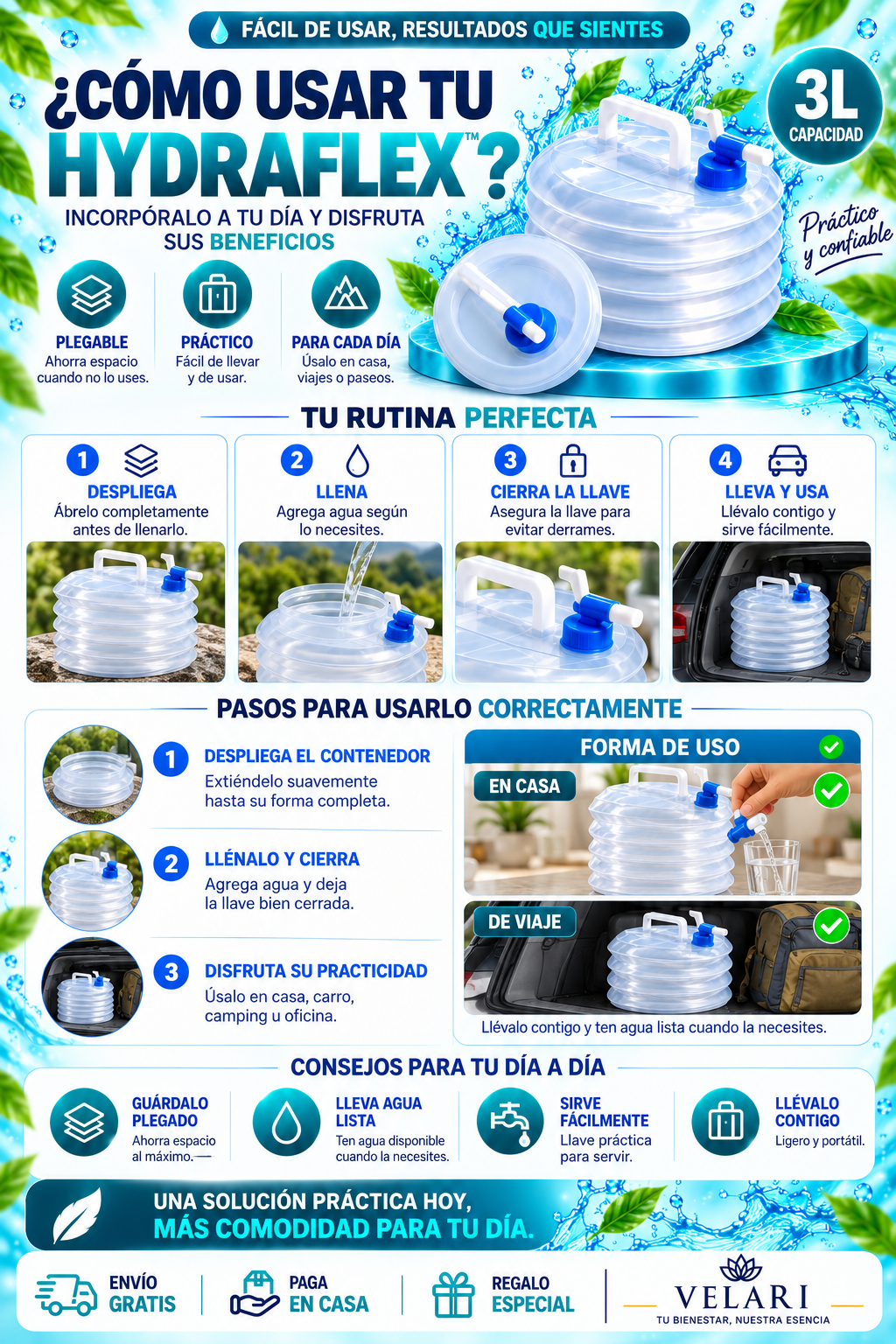 HydraFlex™ Contenedor de Agua Plegable 3L 2x1