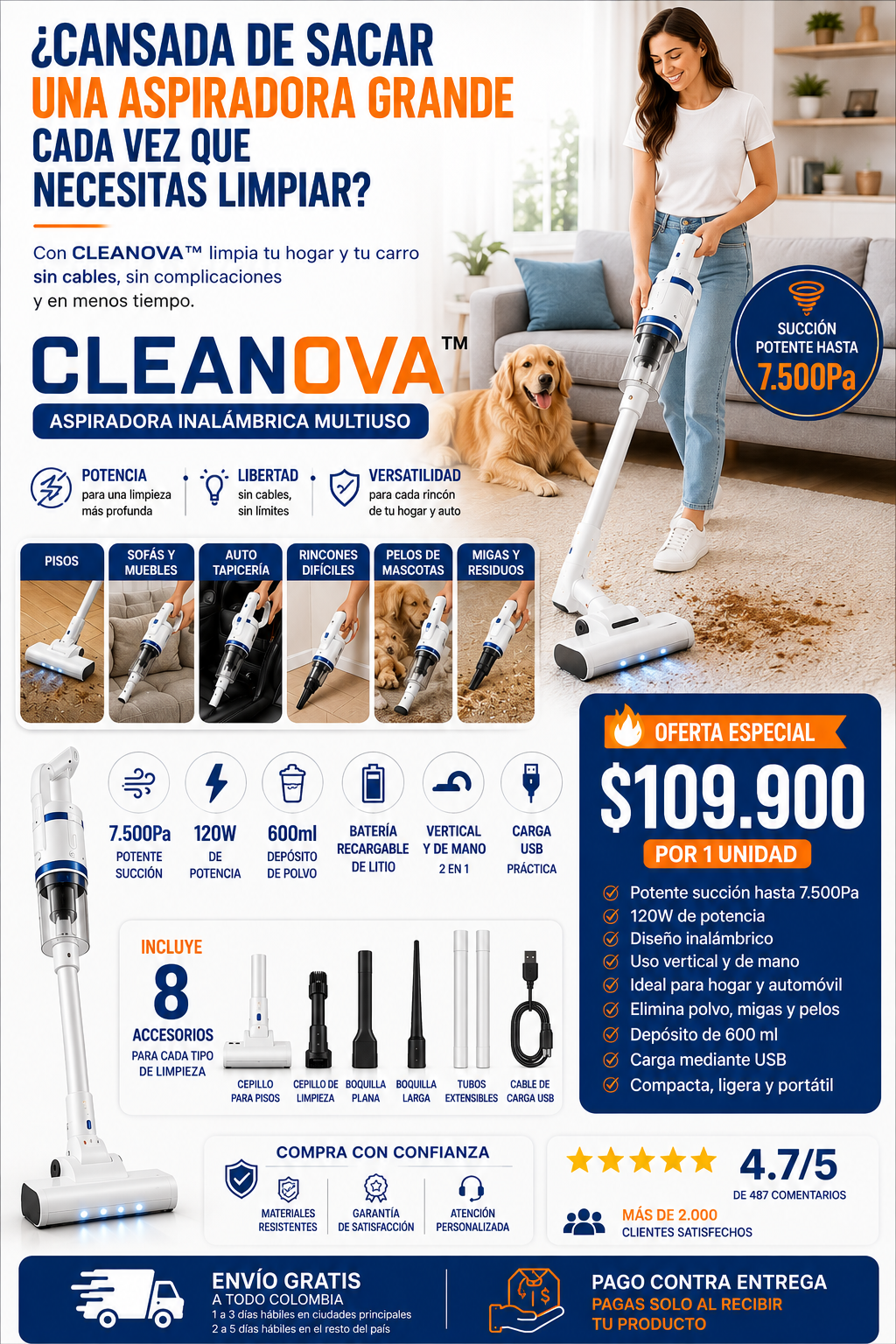 Cleanova™ Aspiradora Inalámbrica Recargable Multiuso