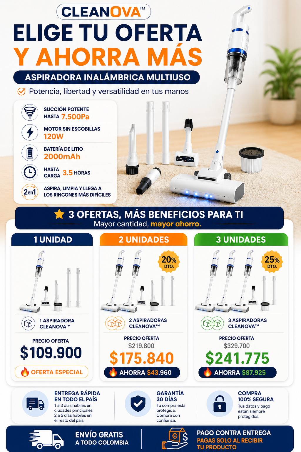 Cleanova™ Aspiradora Inalámbrica Recargable Multiuso