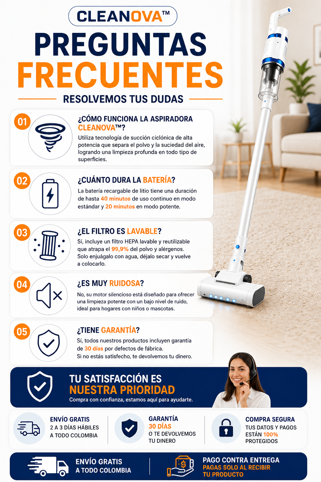 Cleanova™ Aspiradora Inalámbrica Recargable Multiuso