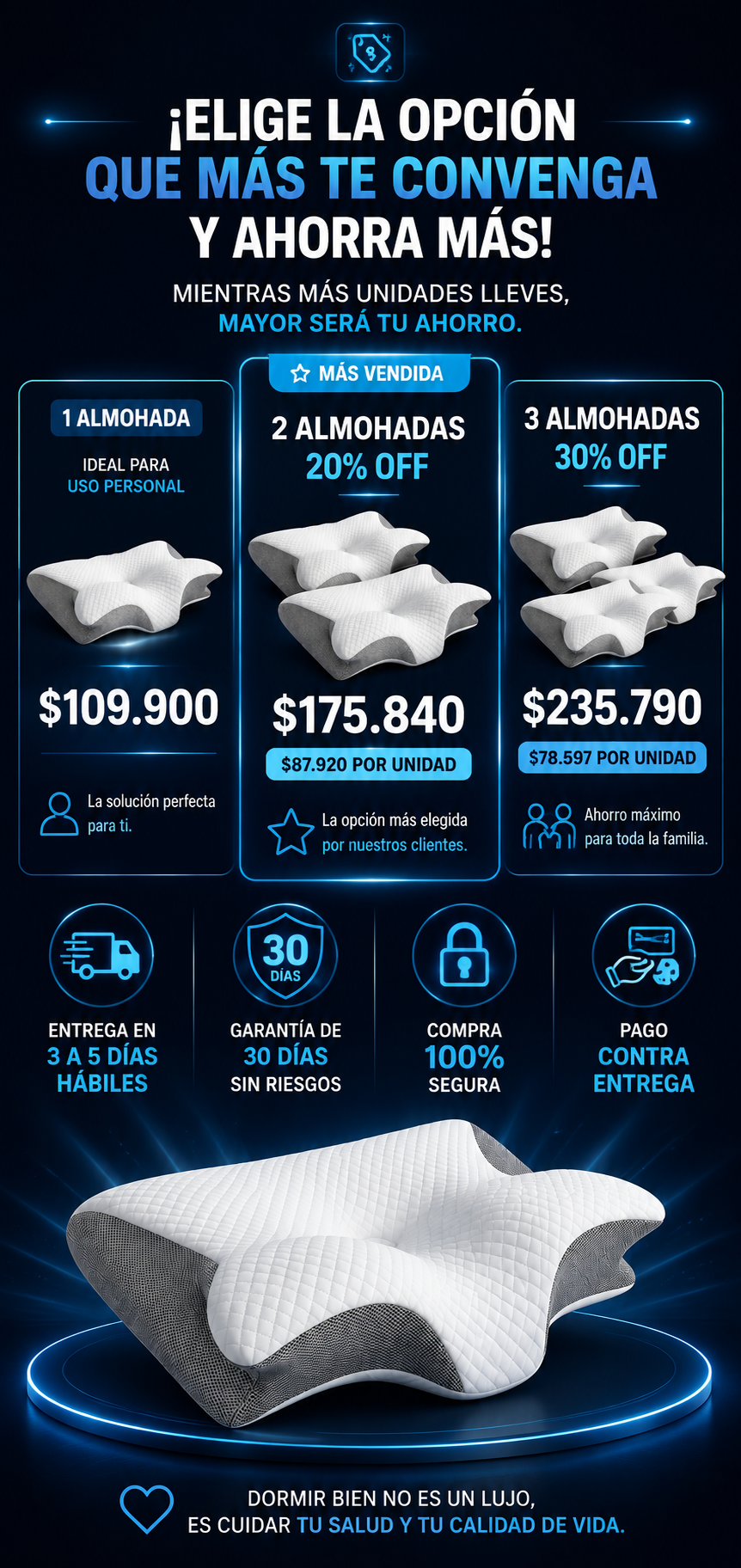 CerviFlex™ lmohada Ergonómica Cervical de Espuma Viscoelástica