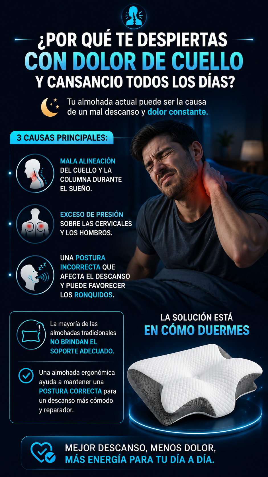 CerviFlex™ lmohada Ergonómica Cervical de Espuma Viscoelástica