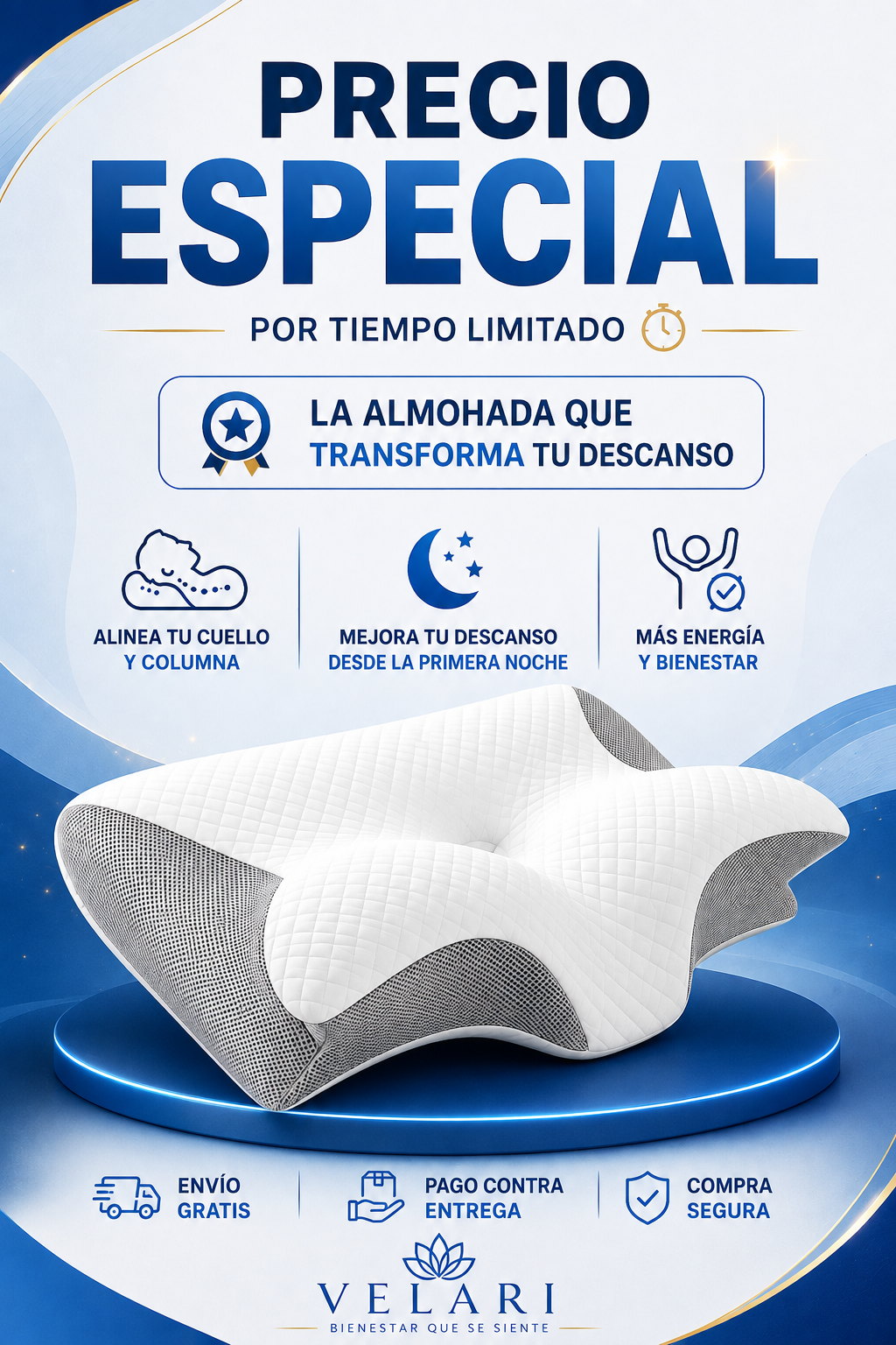 CerviFlex™ Almohada Ergonómica Cervical de Espuma Viscoelástica