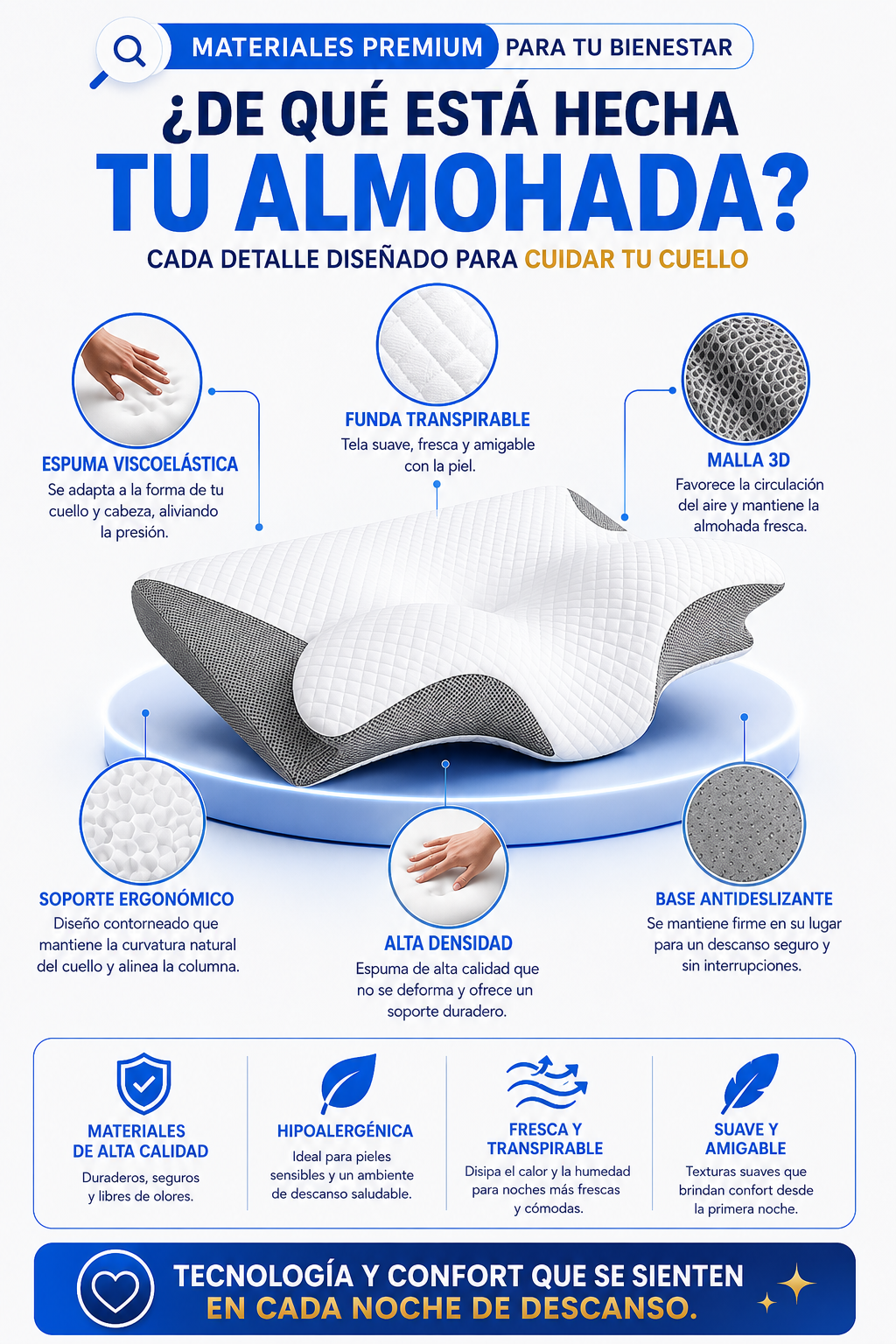 CerviFlex™ Almohada Ergonómica Cervical de Espuma Viscoelástica