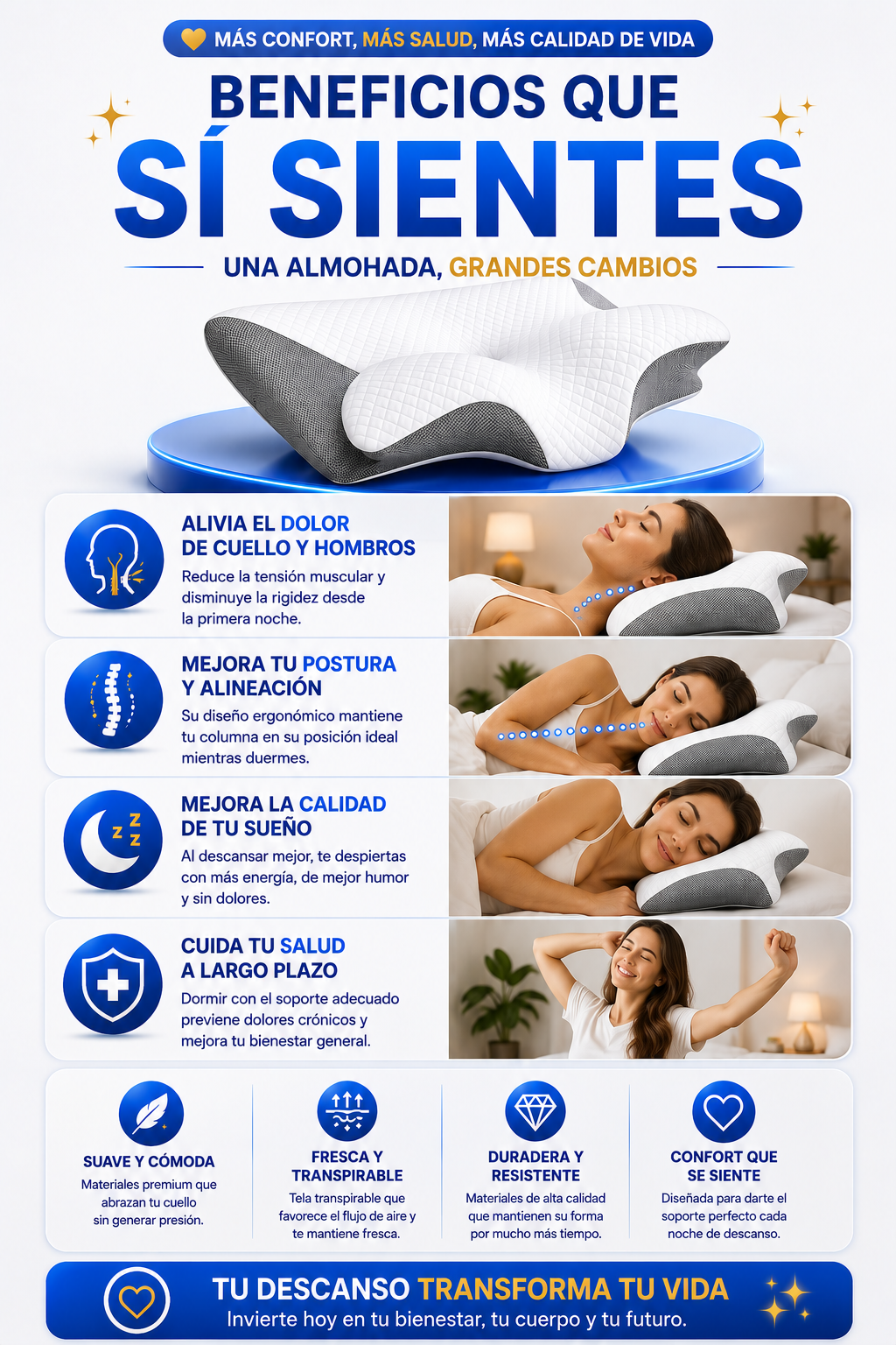 CerviFlex™ Almohada Ergonómica Cervical de Espuma Viscoelástica
