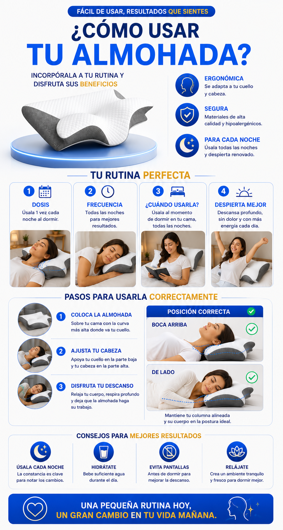 CerviFlex™ Almohada Ergonómica Cervical de Espuma Viscoelástica