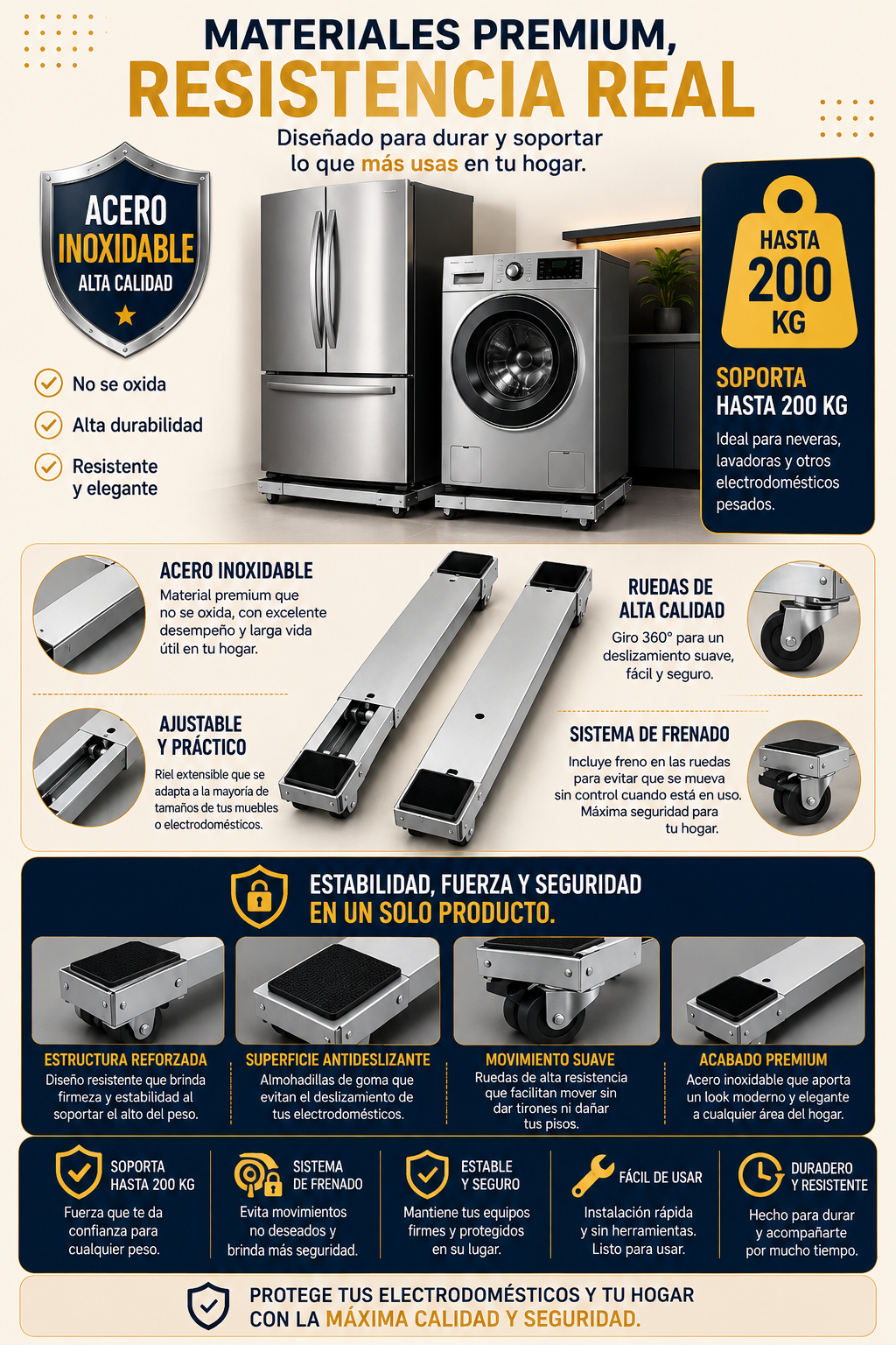 UltraSlide™| Base Ajustable con Ruedas 2x1