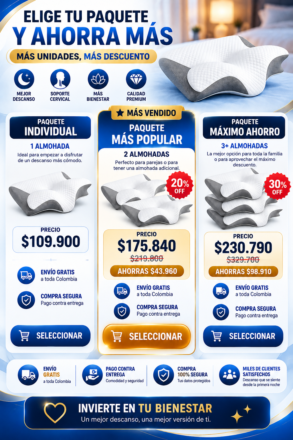 CerviFlex™ Almohada Ergonómica Cervical de Espuma Viscoelástica