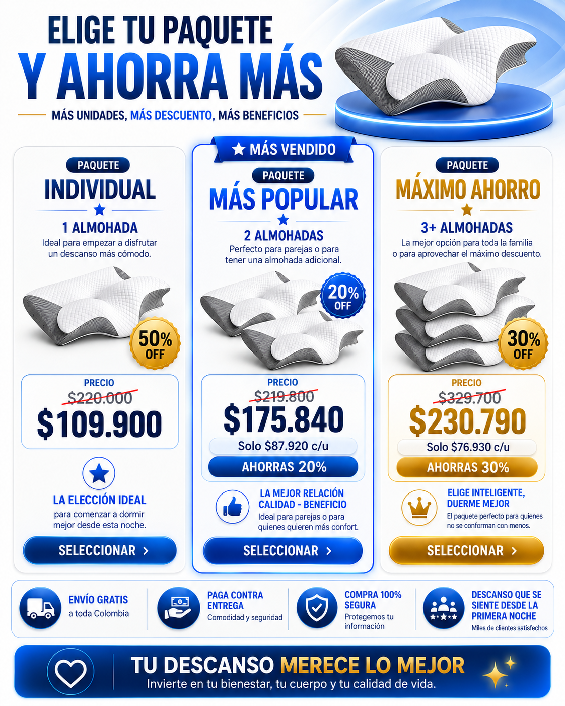 CerviFlex™ Almohada Ergonómica Cervical de Espuma Viscoelástica