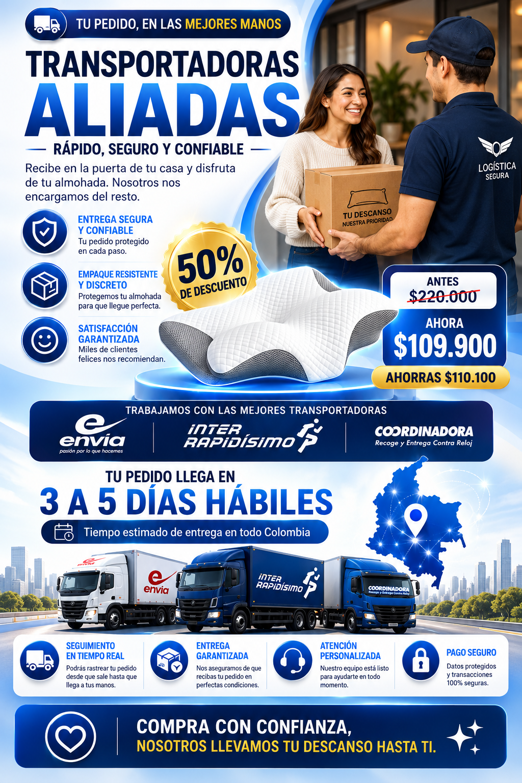 CerviFlex™ Almohada Ergonómica Cervical de Espuma Viscoelástica
