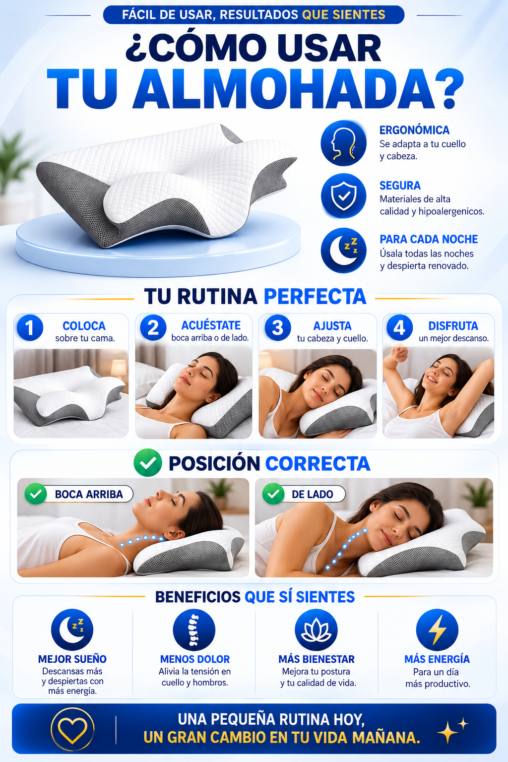 CerviFlex™ Almohada Ergonómica Cervical de Espuma Viscoelástica