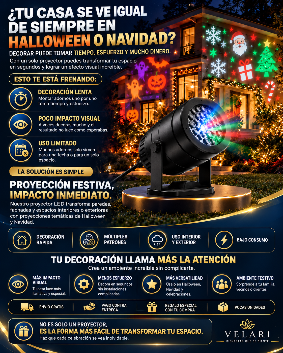 Proyector LED Temático Halloween y Navidad