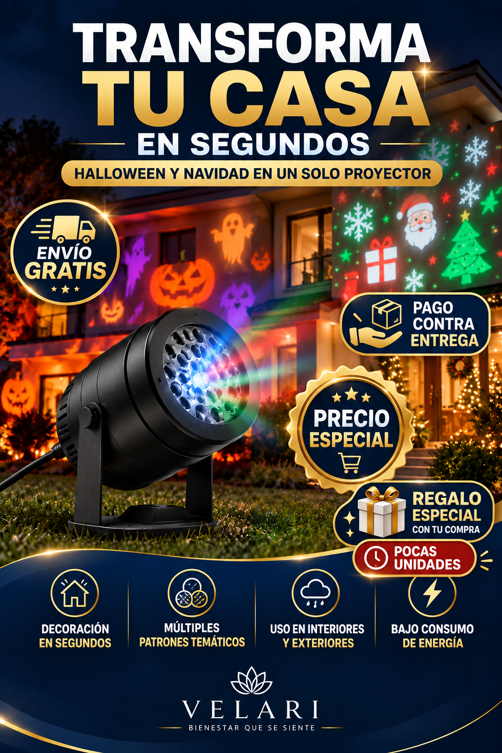 Proyector LED Temático Halloween y Navidad