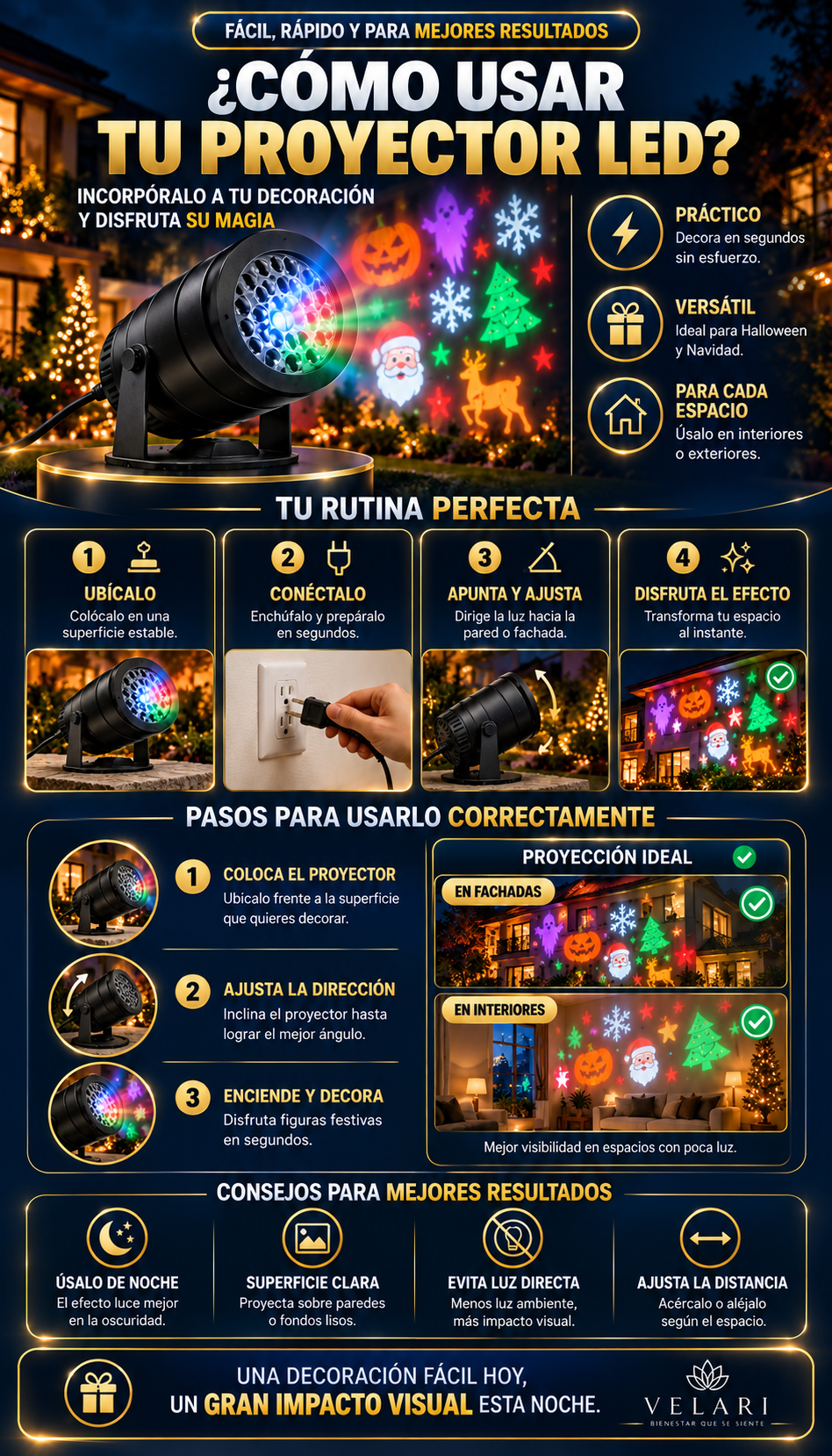 Proyector LED Temático Halloween y Navidad