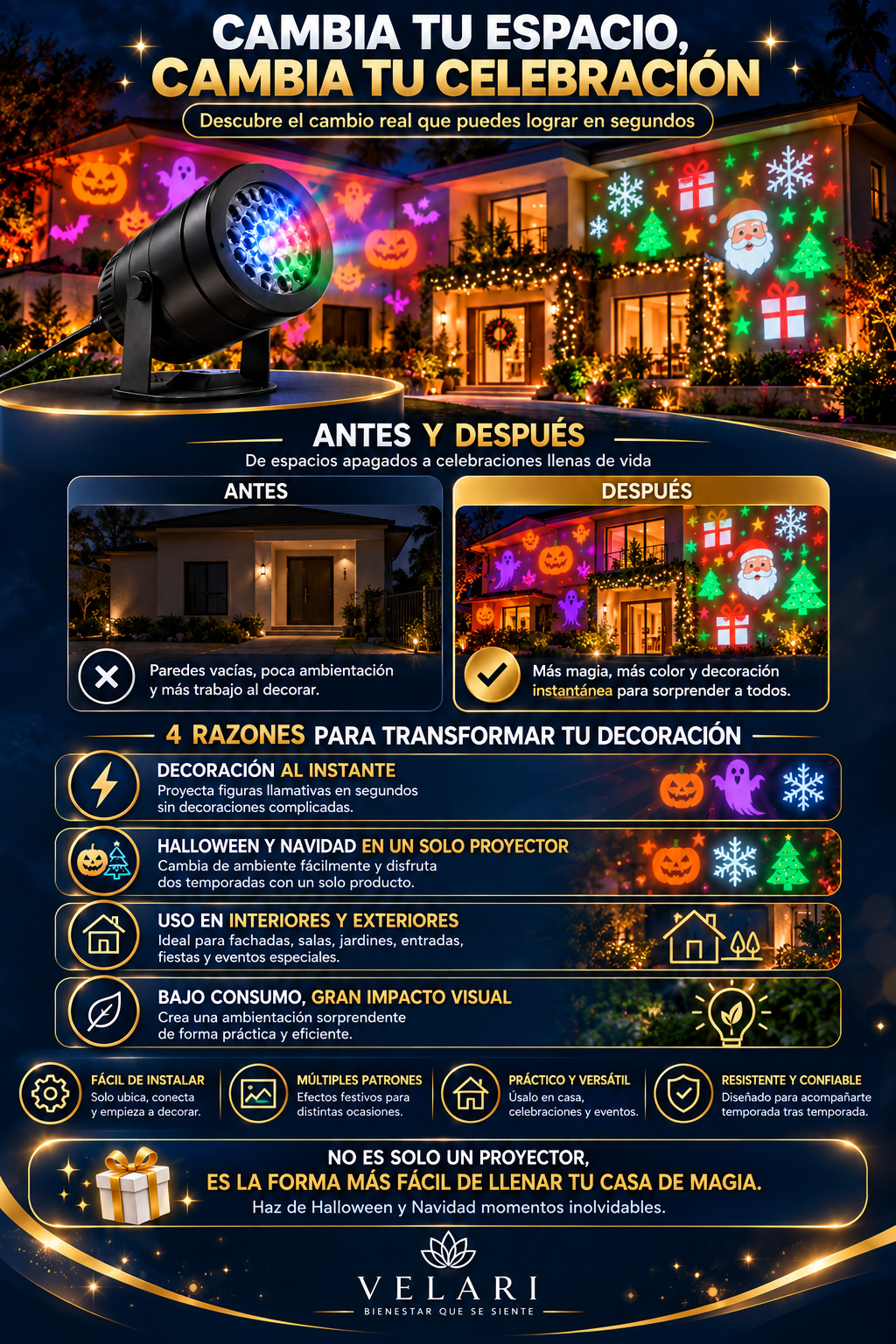 Proyector LED Temático Halloween y Navidad
