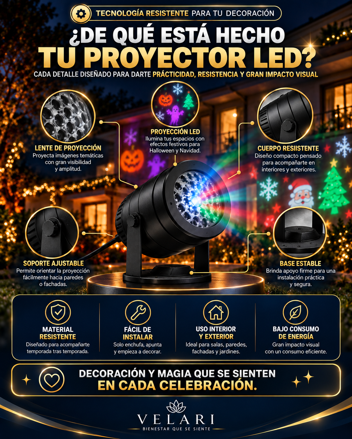 Proyector LED Temático Halloween y Navidad