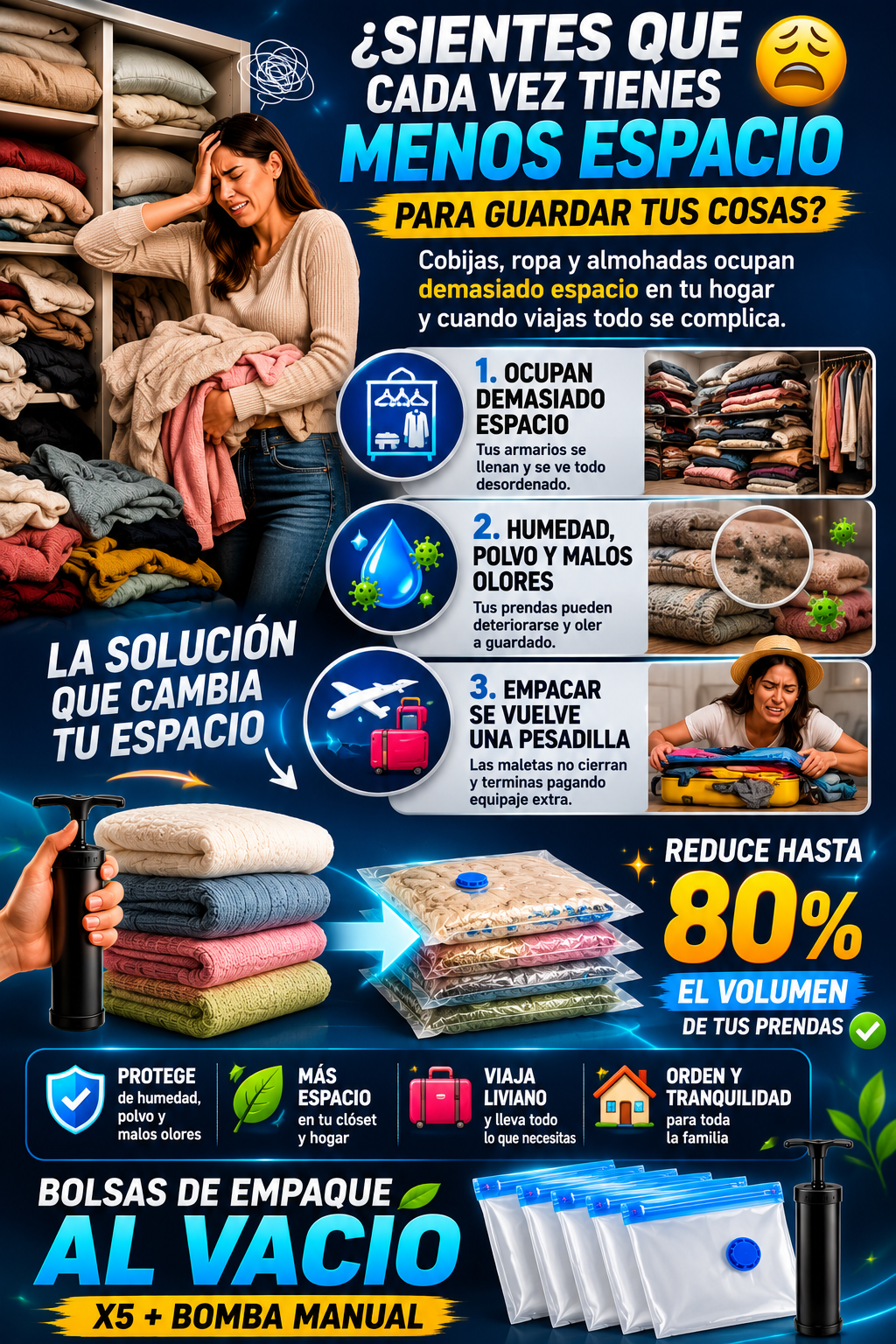 BOLSAS DE EMPAQUE AL VACÍO X5 + BOMBA MANUAL