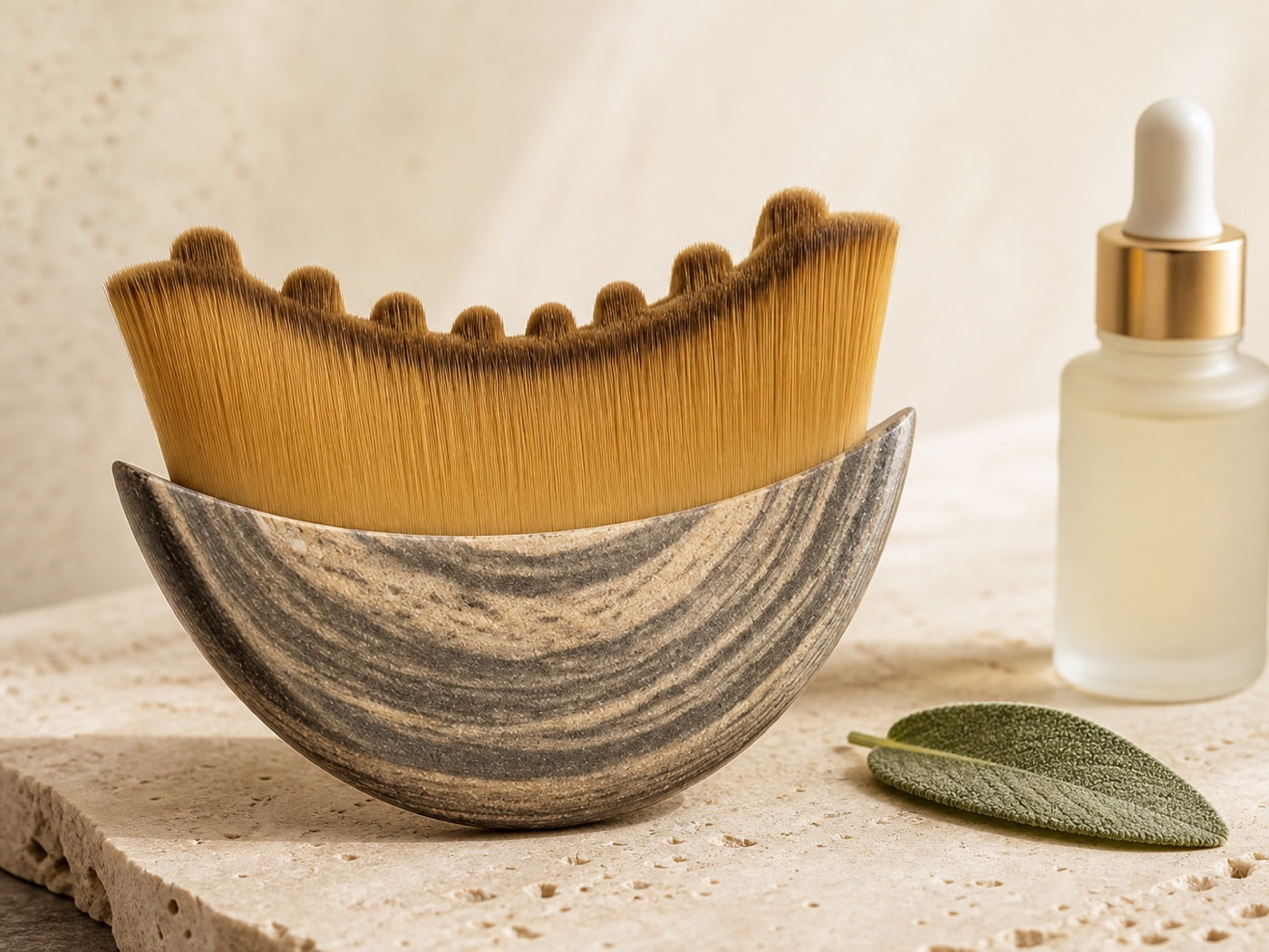 Detalle de las cerdas doradas y el cuerpo curvo de Contour Glow